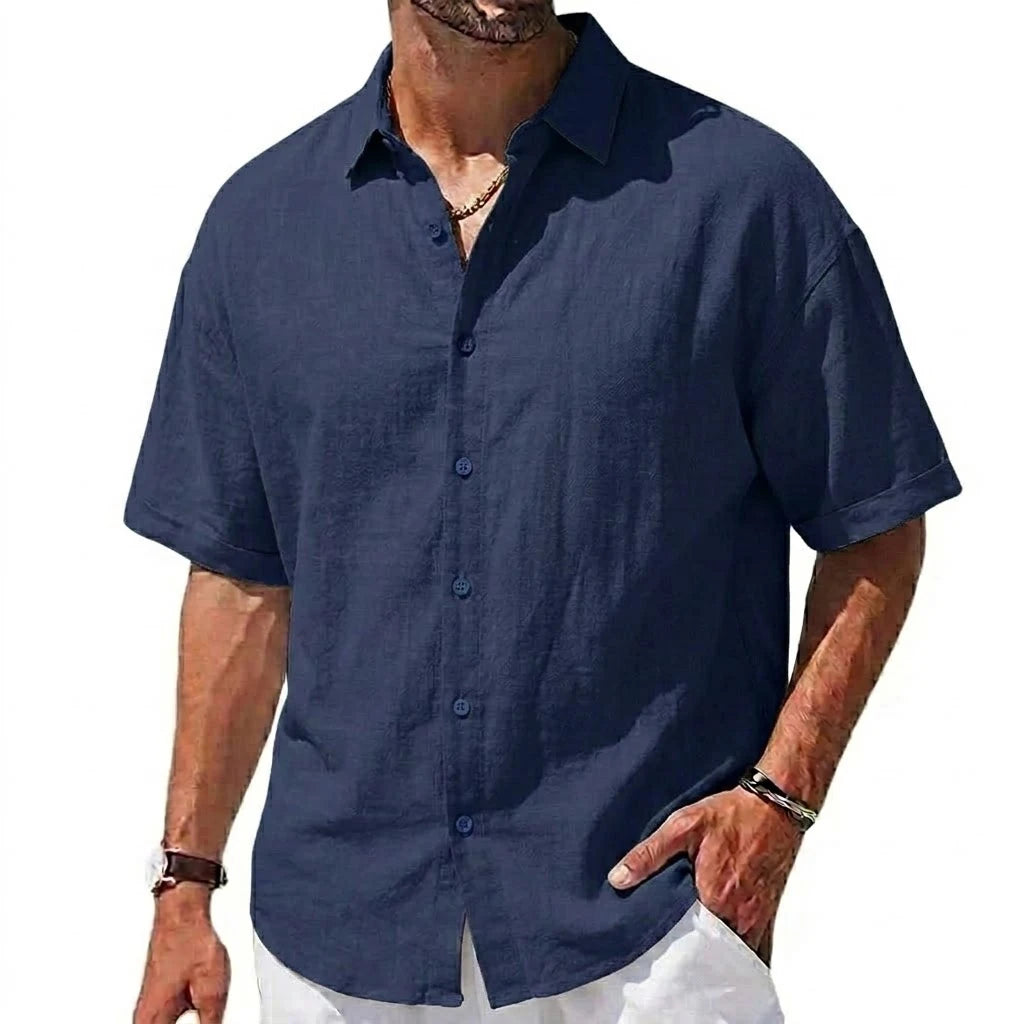 Korean Men's Short Sleeve Shirts Casual Cotton Linen T Shirts Man Lapel Shirts Male Breathable Hawaiian Shirt Man Summer T-shirt