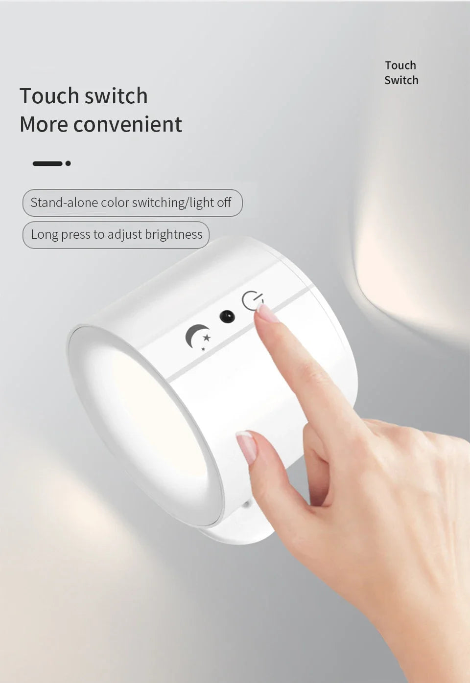LED Wall Light Rechargeable Touch Double Head Wall Lamp 360 Rotatable 3 Colors Sconces Light Wireless Night Lights For Bedroom