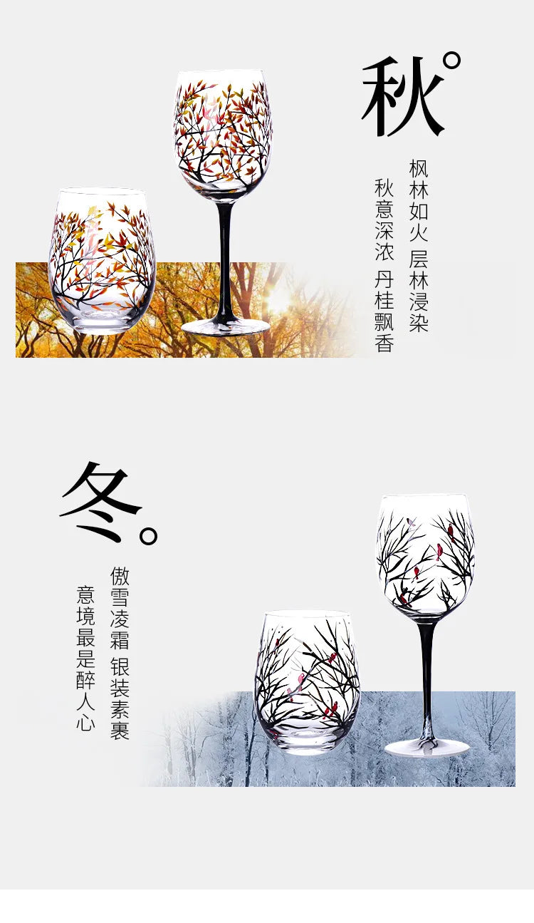 Creative Hand-Painted Crystal Goblet, Four Seasons, Wine Glasses, Drinking Glasses, Cocktail Glass