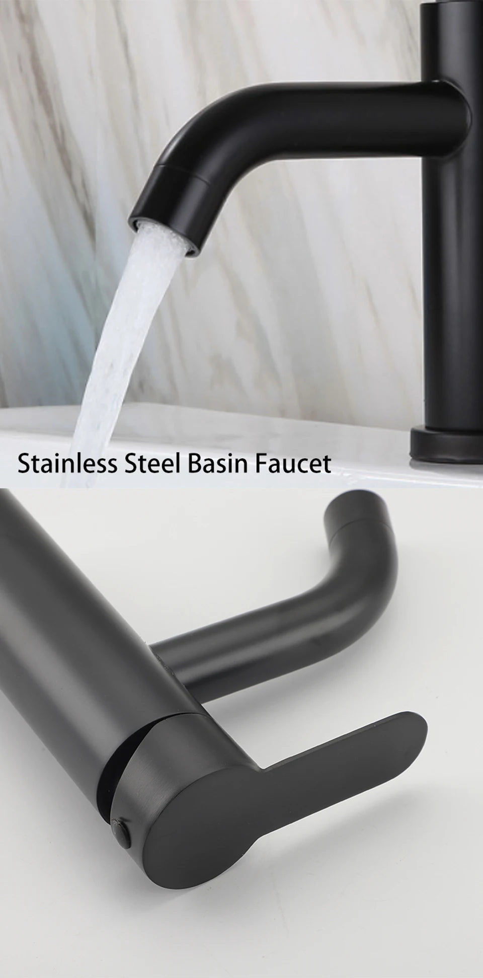 Black Basin Faucet Stainless Steel Bathroom Sink Faucet Washbasin Tap Hot Cold Water Sink Mixer Bathroom Crane Tap
