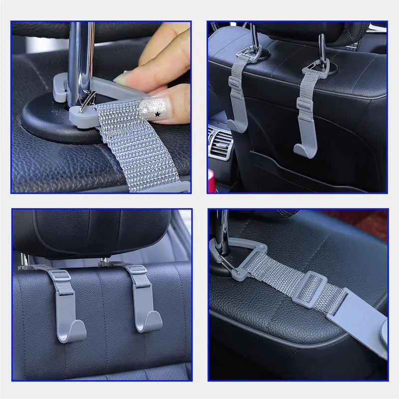 4PCS Car Seat Headrest Hook Universal Adjustable Vehicle Organizer Storage Hanger Holder for Purse Bags Universal Fit with Clip