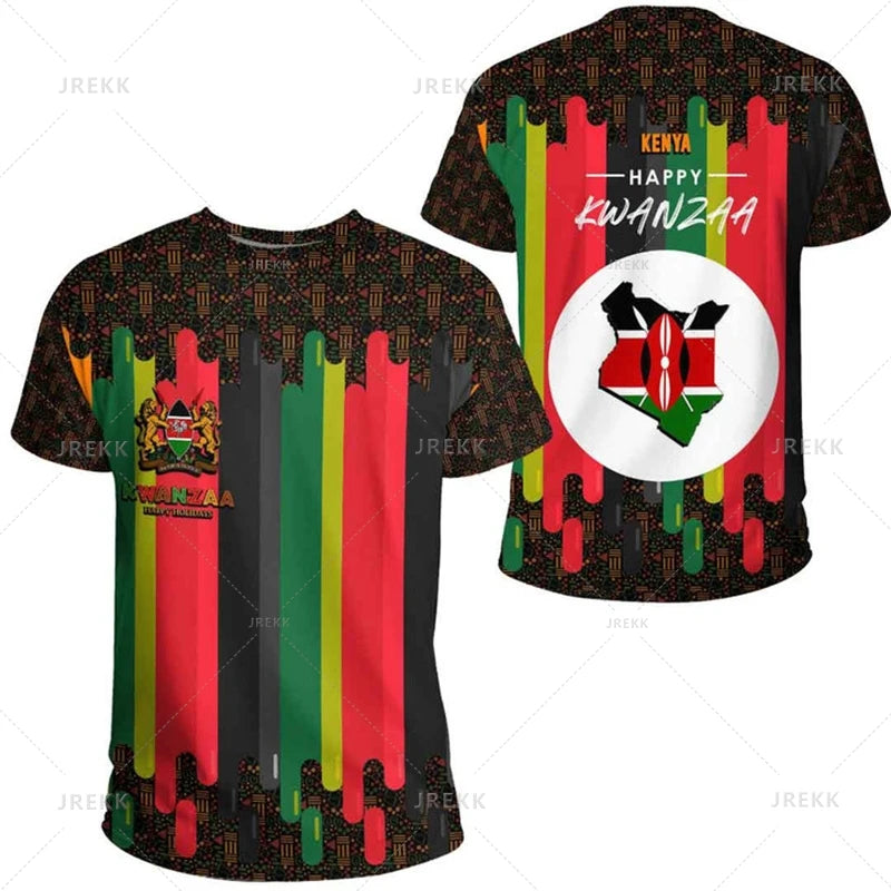 3D Kenya National IndependenceDay Printed T Shirt The Republic-of Kenya Emblem Falg Graphic Short Sleeves Vintage Tee Shirts Top