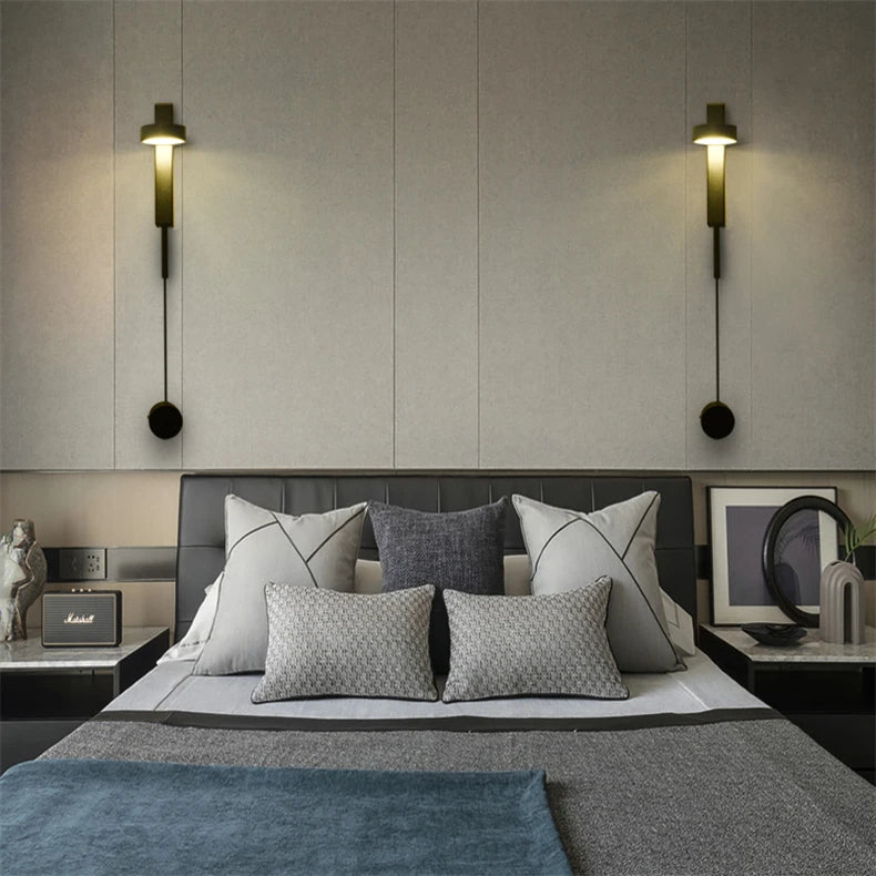 Nordic Modern LED wall lamp Gold Black Rotation Dimming Switch Wall Light With plug Fixture Bathroom Bedroom 360° Rotate Sconces