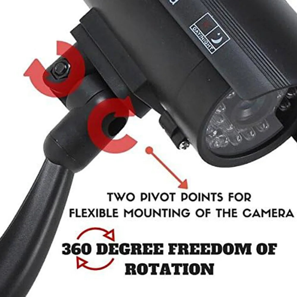 Dummy Security Camera with LED Red Flashing Light - Battery-Powered, Indoor/Outdoor Use