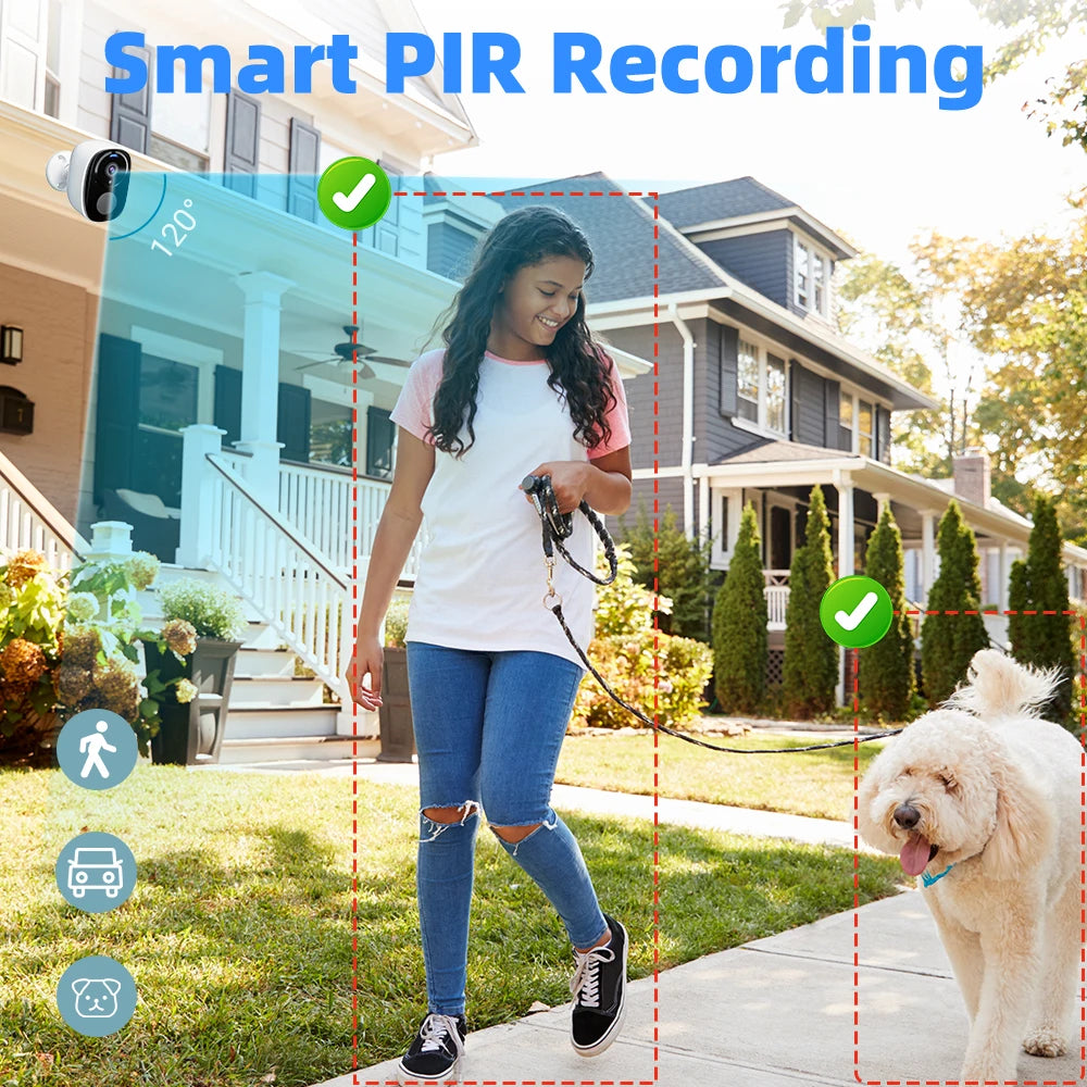 2K 5MP Solar Security Camera Wireless Outdoor Color Night Vision Battery Powered Support 2.4G WiFi, PIR, Waterproof, 2-Way Alexa