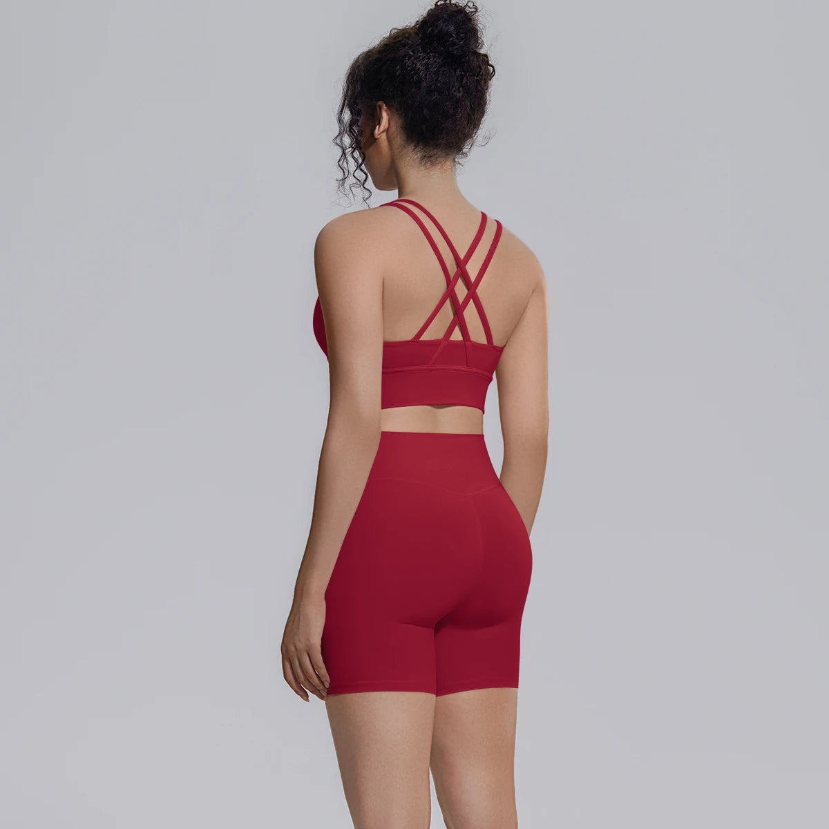 2PCS/set Yoga Set Summer Breathable Running Cycling Backless Sports Bra High Waist Peach Buttocks Fitness Shorts Gym Yoga Set
