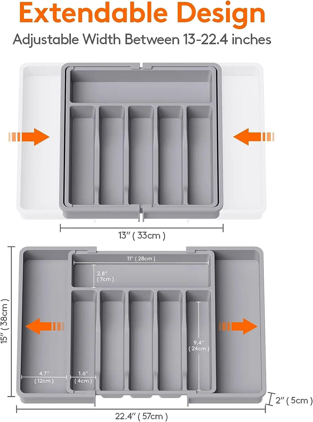 Large Extendable Cutlery Organizer Tray Adjustable Kitchenware Drawer Storage for Spoons Forks Knives