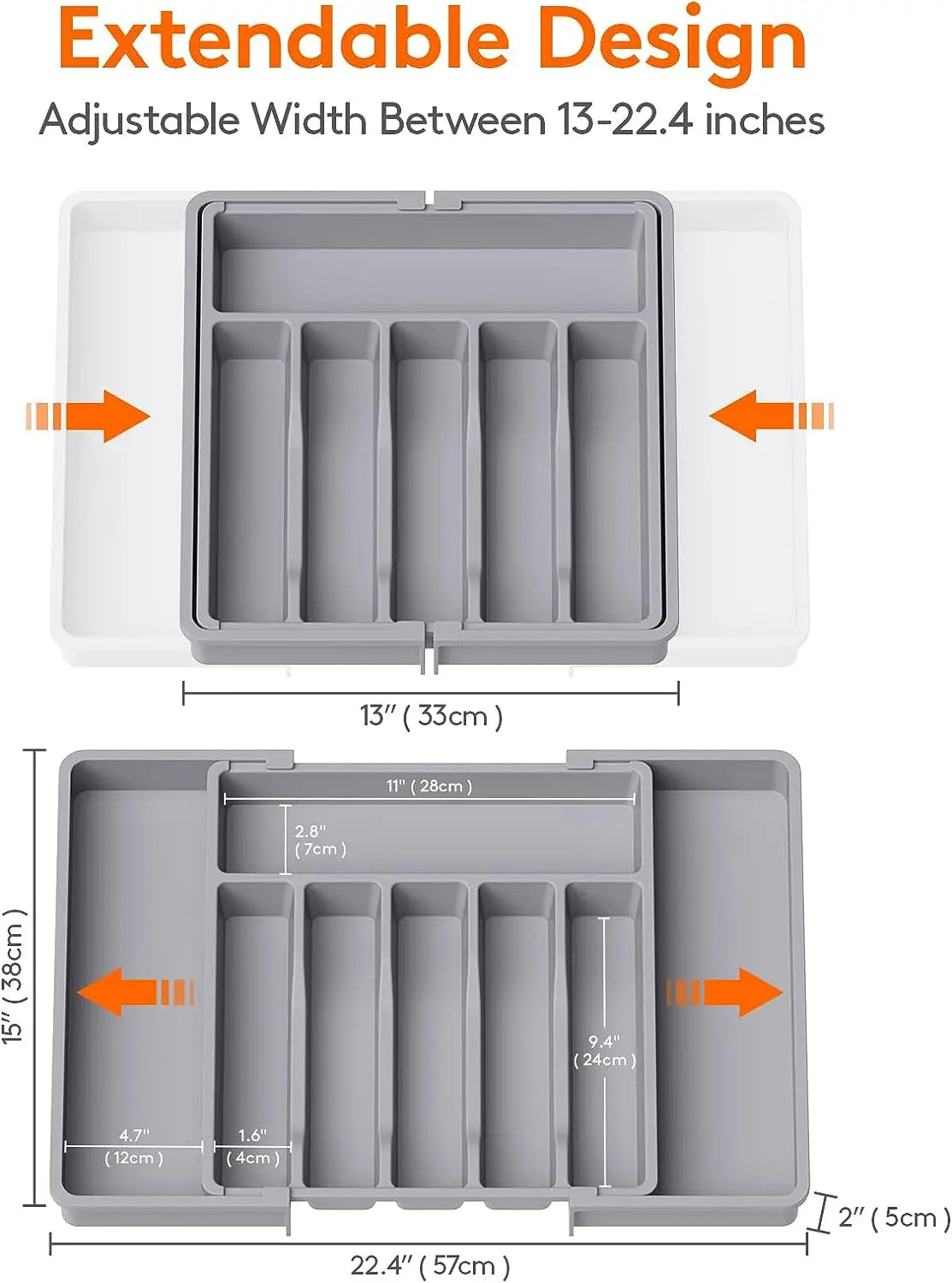 Large Extendable Cutlery Organizer Tray Adjustable Kitchenware Drawer Storage for Spoons Forks Knives