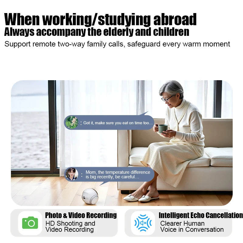 Smart Robot Camera for Home Security,Mobile Patrol with 2.4G/5G WiFi,Infrared Night Vision,2-Way Audio,AI Motion Detection