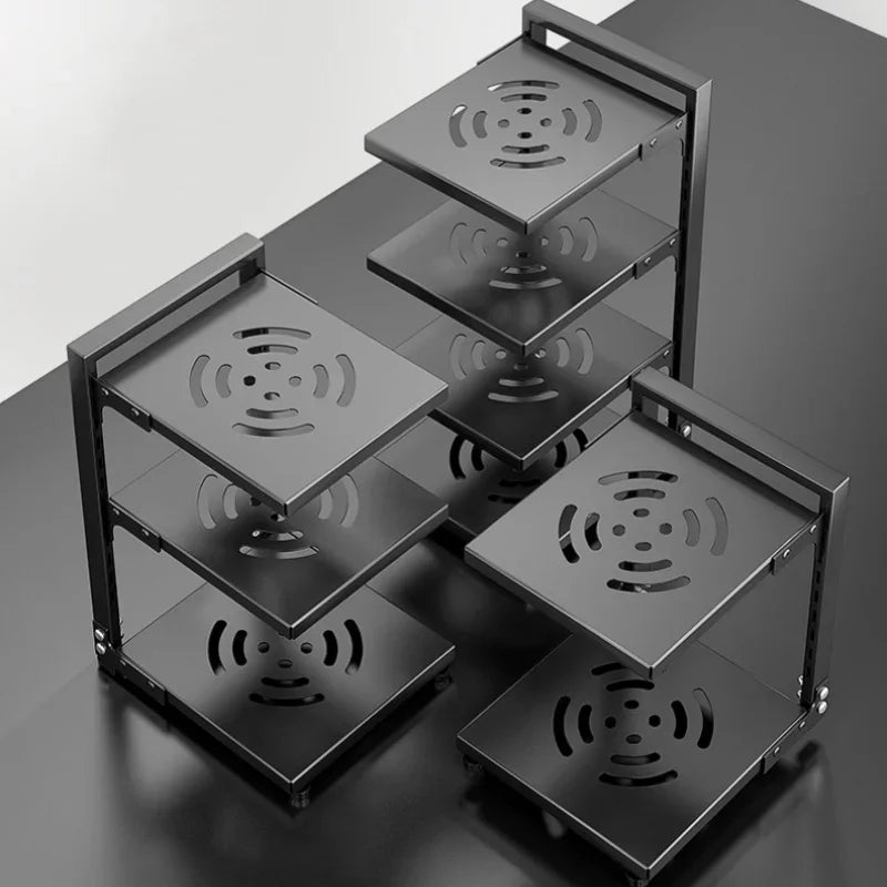 Kitchen Storage Rack Adjustable Plates and Pots Carbon Steel Storage Rack Free Layered Snap-on Floor Pot Rack Kitchen Storage
