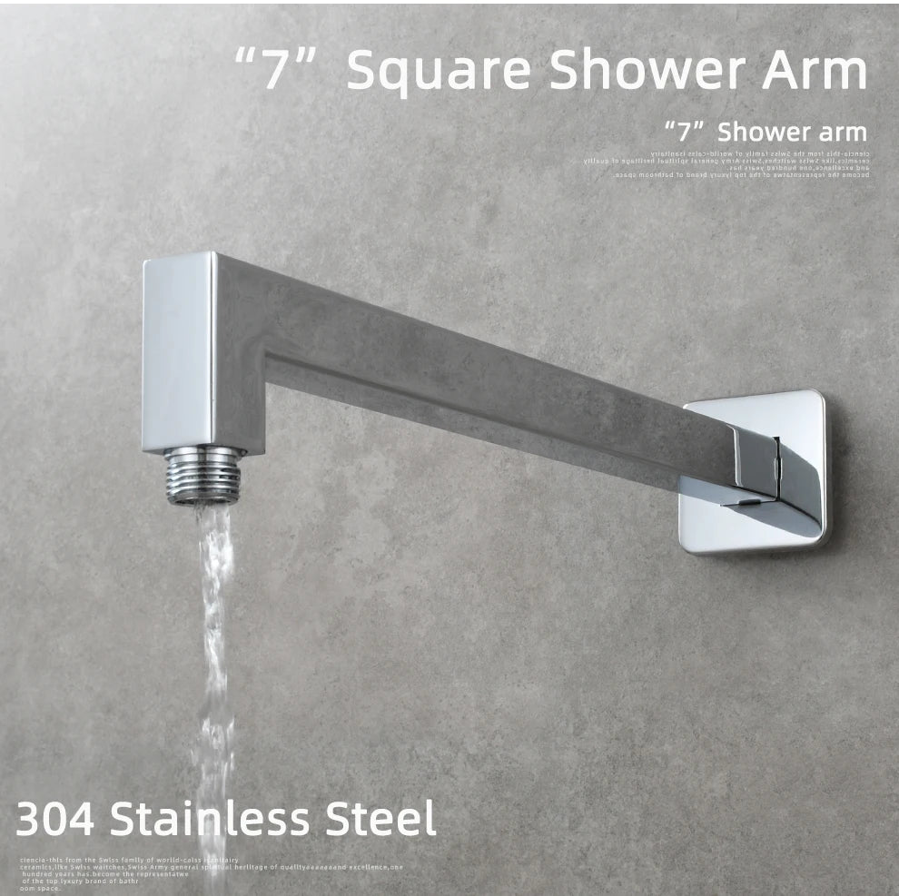 Ciencia 304 Stainless Steel Square Shower Arm G1/2 Bathroom Shower Arm Wall Mounted for Fixed Rain Shower Head