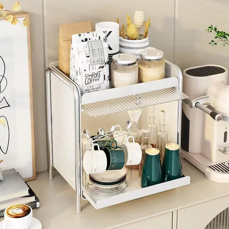 New Drawer Organizer Deluxe Desktop Makeup Organizer Kitchen Shelf Dustproof Mug Tea Set Coffee Drawer Countertop Organizer