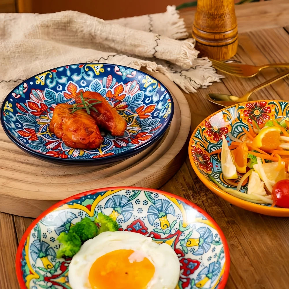 6.3-inch ceramic Bohemian style restaurant kitchen serving appetizer plates, fruit plates, salad plates, hotel bone plates