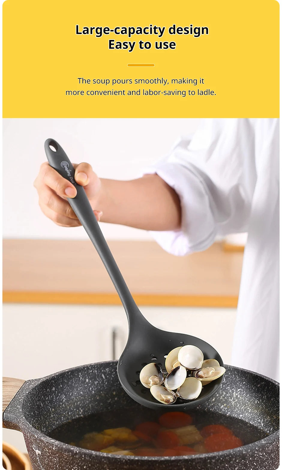 Thickened gray silicone kitchen utensils, kitchen spatula, soup spoon, kitchen multifunctional cooking silicone spatula