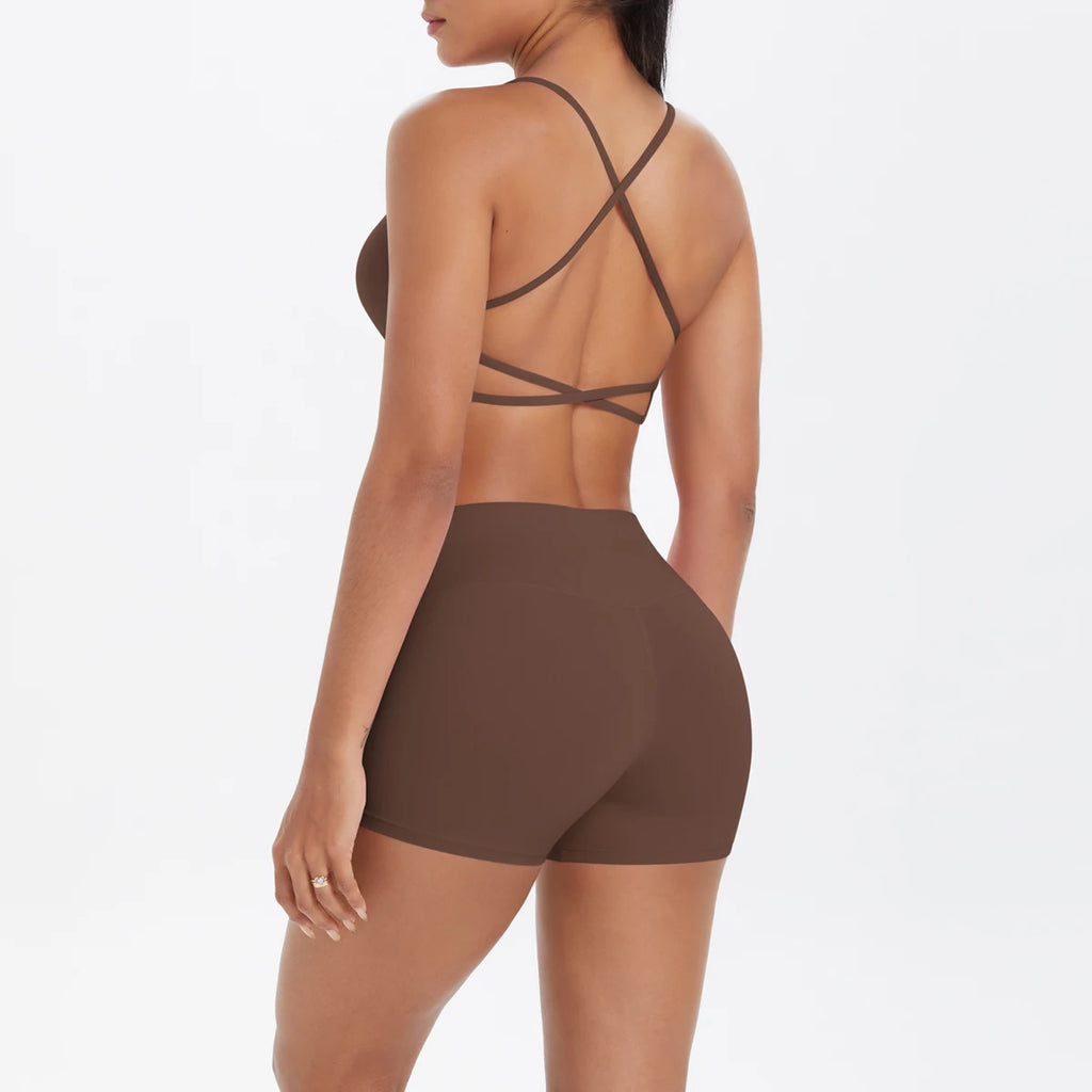 New Cross Backless Yoga Bra And Fitness Shorts Gym Yoga Set Woman’s Summer Running Sports Quick-Dry Women Gym Clothing Yoga Suit