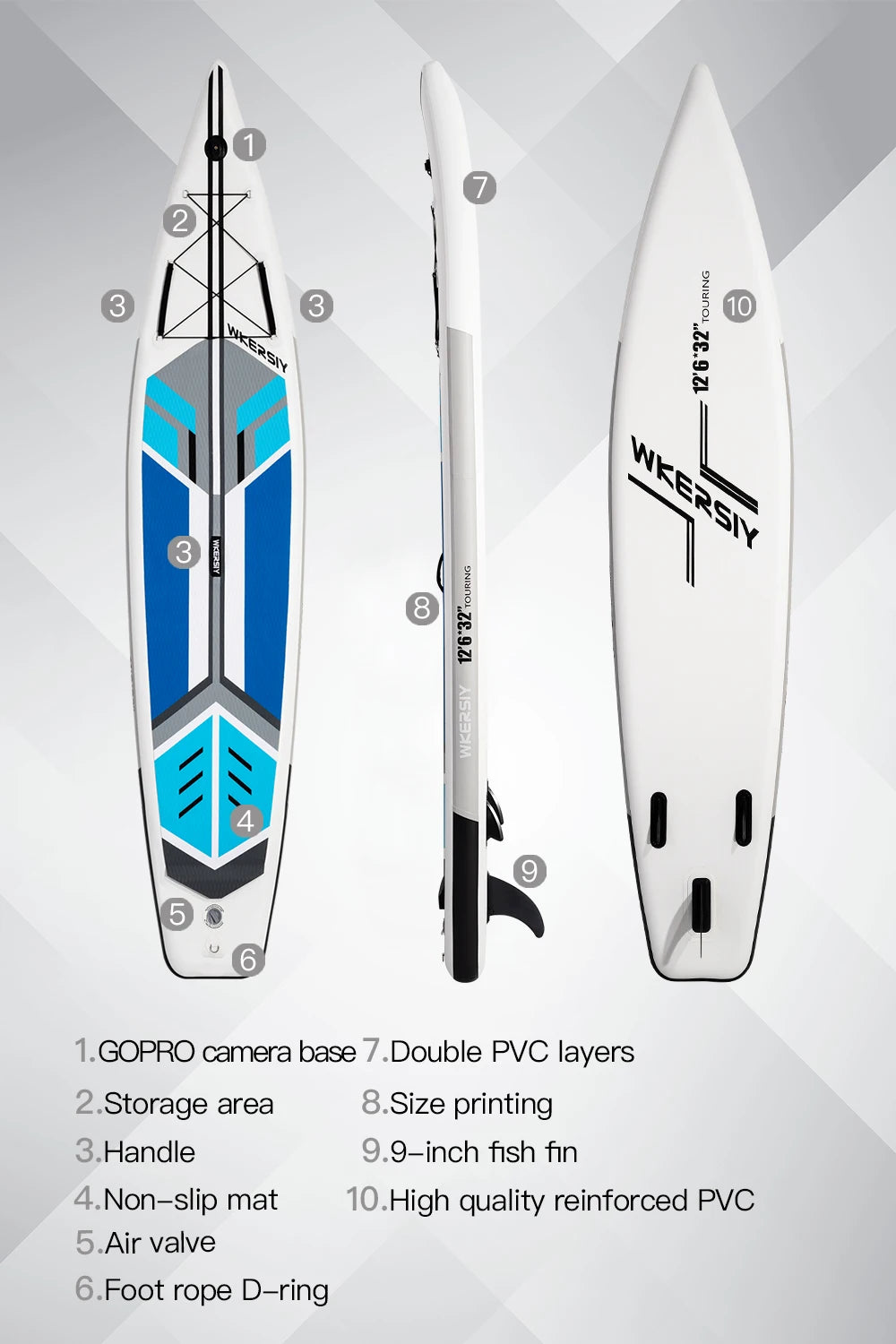Inflatable Paddleboard Surfing Board 380cm Touring SUP 12'6 Paddle Board Cruising ISUP With Stand Up Paddle Board Accessories