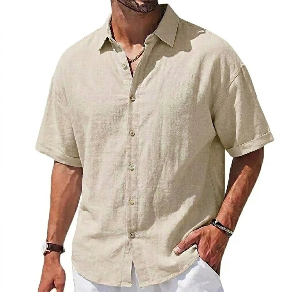 Korean Men's Short Sleeve Shirts Casual Cotton Linen T Shirts Man Lapel Shirts Male Breathable Hawaiian Shirt Man Summer T-shirt