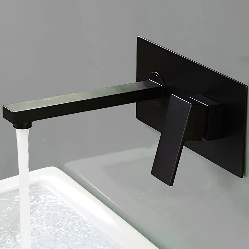 TOLM All Copper Bathtub Faucet Hot Cold Waterfall Wall Mounted Water Tap Black Chrome Embedded Bathroom Sink Faucet Mixer Taps