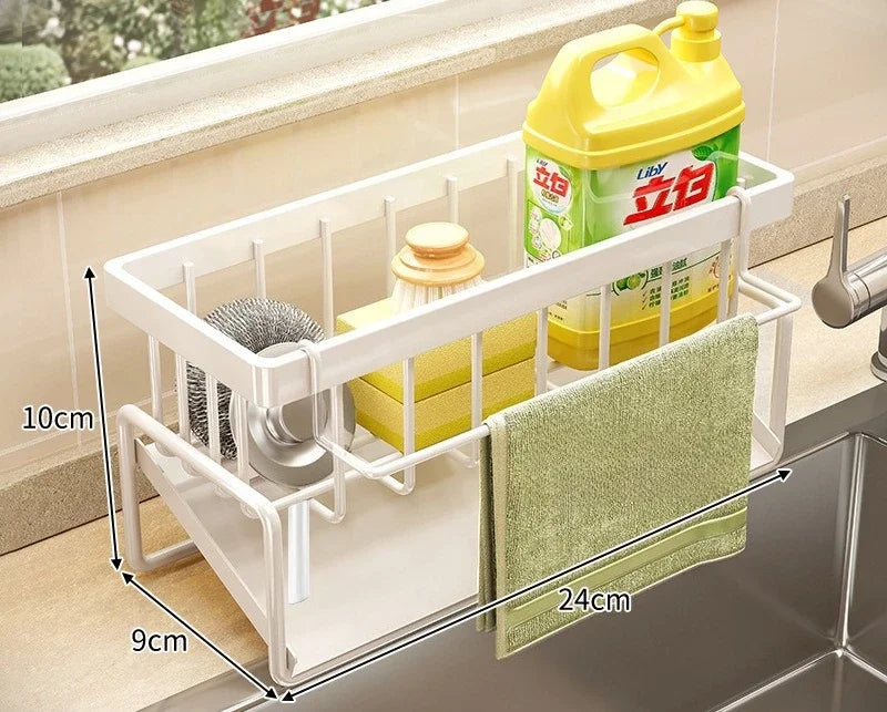 1Pc  Kitchen Storage Rack, Dishcloth Holder, Draining Rack, Faucet Sink Sponge and Steel Wool Organizer