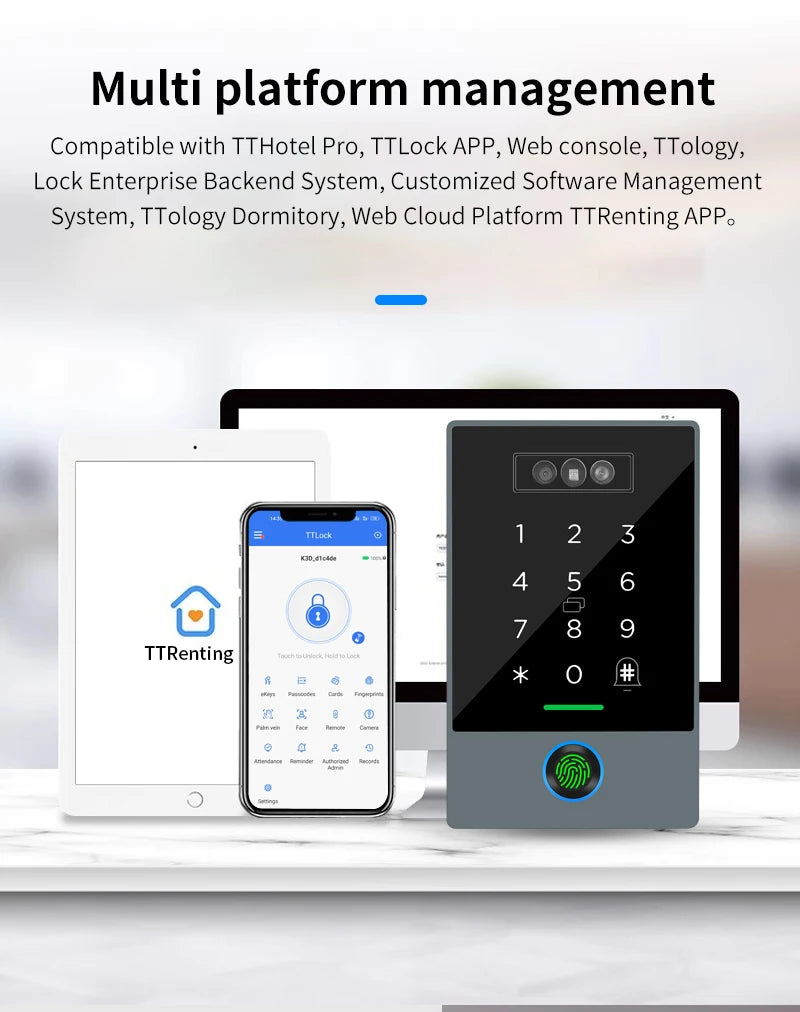 TTLOCK Smart Visual Intercom IP68 Waterproof IC Card Fingerprint WiFi Face Recognition Access Control Machine Home Security