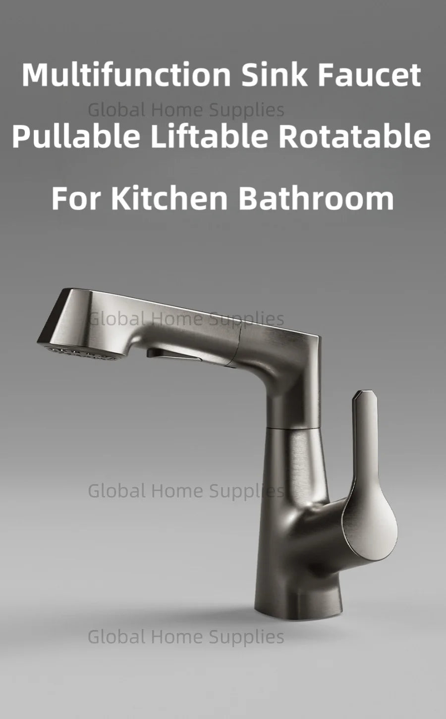 Bathroom Pull Out & Lift Basin Faucet Hot & Cold Water 360° Rotatable Lift Up and Down Single Handel Single Hole Water Mixer Tap