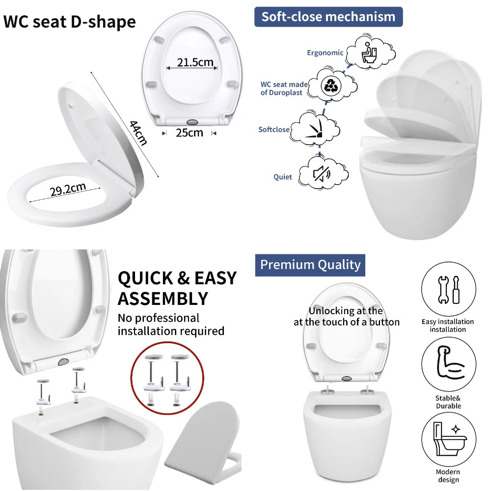 Toilet Seats with Slow Close Hinges Cover Toilet Accessory Portable Slow Down Seat Cover Bathroom Fixture Toilet Parts