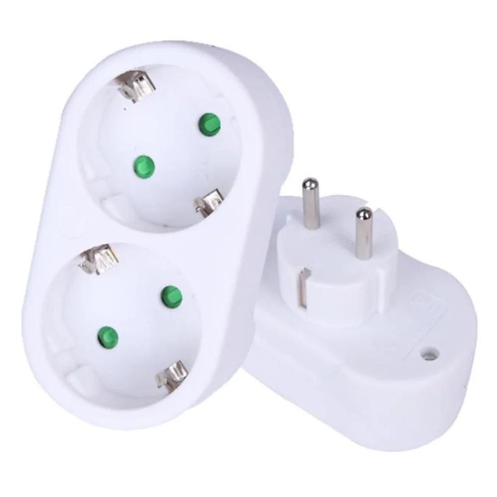 HOT！Socket Adaptor Double 1 SCHUKO/ 2 Euro Plug with Socket Standard Grounding Residential