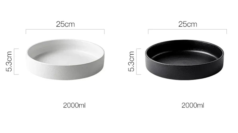 Simple black and white deep plate soup plate Western dish round dish salad plate frosted ceramic large baked household