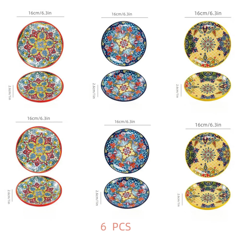 6.3-inch ceramic Bohemian style restaurant kitchen serving appetizer plates, fruit plates, salad plates, hotel bone plates