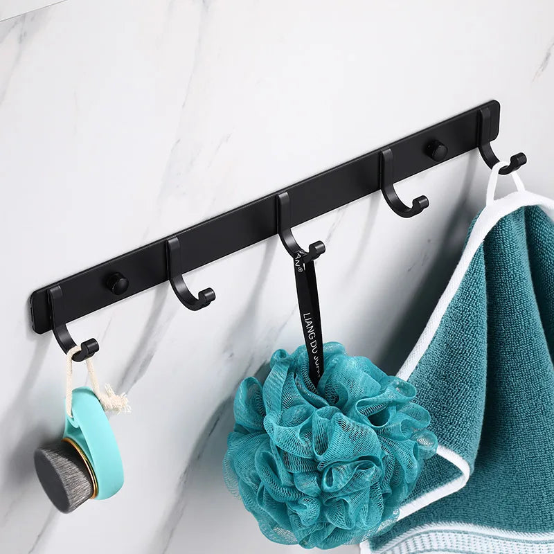 Black Robe Hook for Bathroom Kitchen Home Wall Mounted Creative Door Coat Clothes Towel Key Holder Hanger Storage 3 4 5 6 Hooks