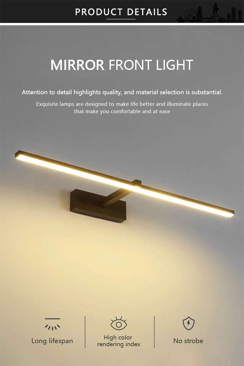 Modern Bathroom 100cm Mirror-front Lamp Bedroom Bedhead Home LED Wall Lights Aluminum Simple Strip Indoor Makeup Mirror Lighting