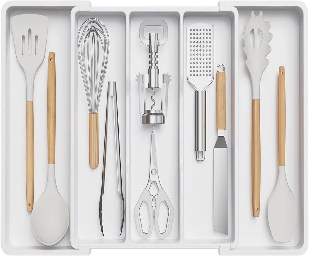 Kitchen Silverware Drawer Organizer Expandable Utensil Tray Adjustable for Spoons Forks Knives Flatware and Cutlery Organizer