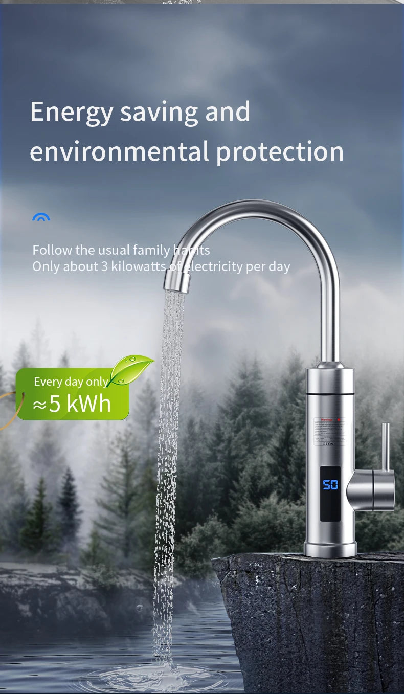 Electric Water Heater Faucet Instant Hot Water Faucet Heating Stainless Steel Kitchen Faucets Hot Cold Two Function Water Taps