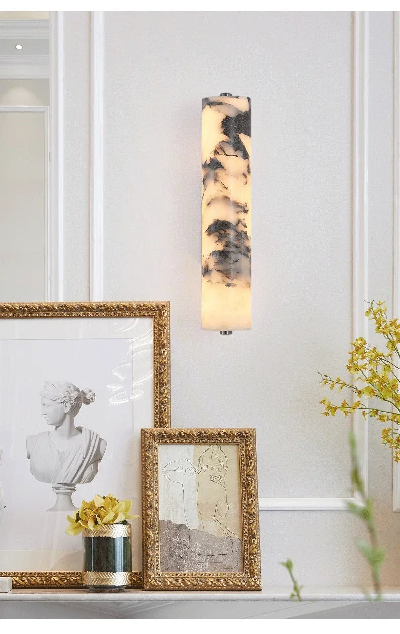 Italian Wall Lamp Natural Marble Bedroom Bedside  Black Modern  Luxury Stone Wall Light Living Room Hallway Decor Wall Sconce