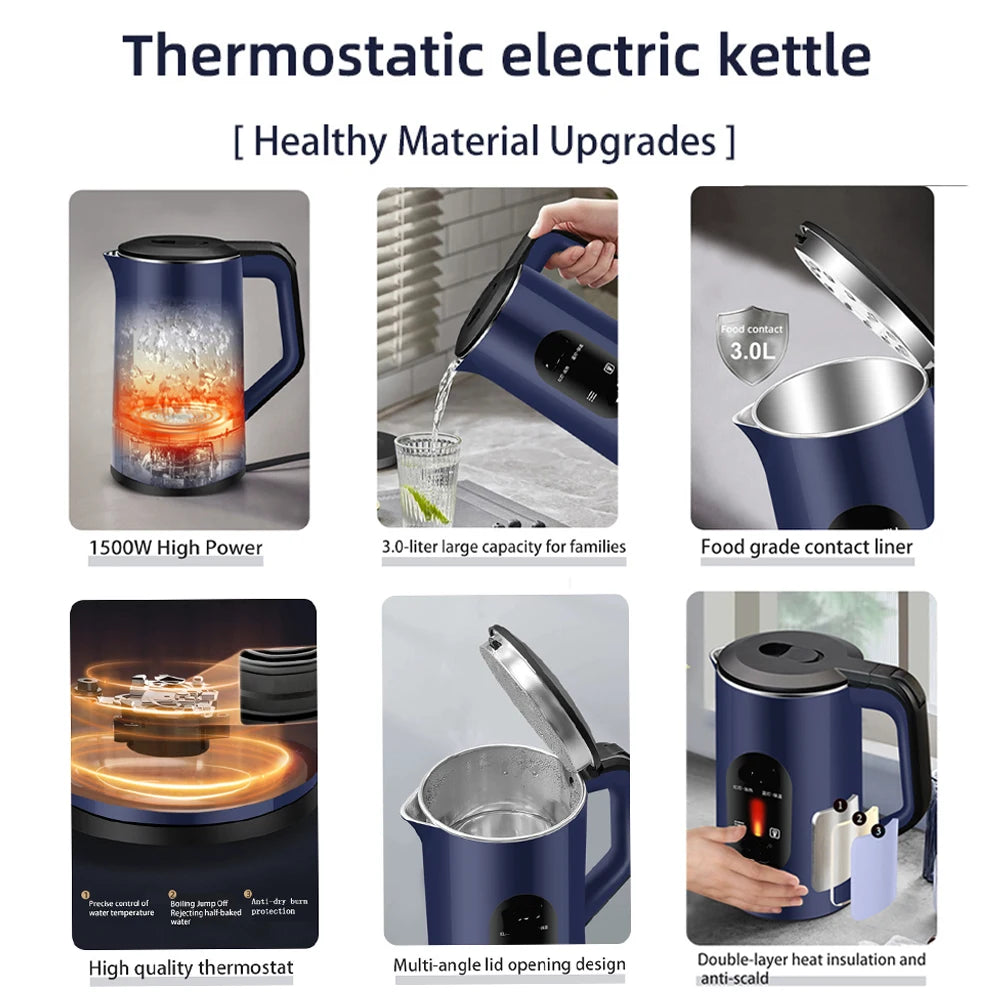 2.2L Stainless Steel Electric Digital Display Large Tea Kettle Auto-Shutoff Hot Water Boiler 1500W Fast Boil Home Kitchen Tool