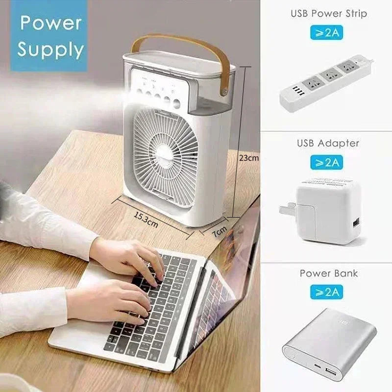 3 in 1 Fan Air Conditioner Household Mini Air Cooler LED Night Light Portable Humidifier Air Adjustment Fan Office Home Fan