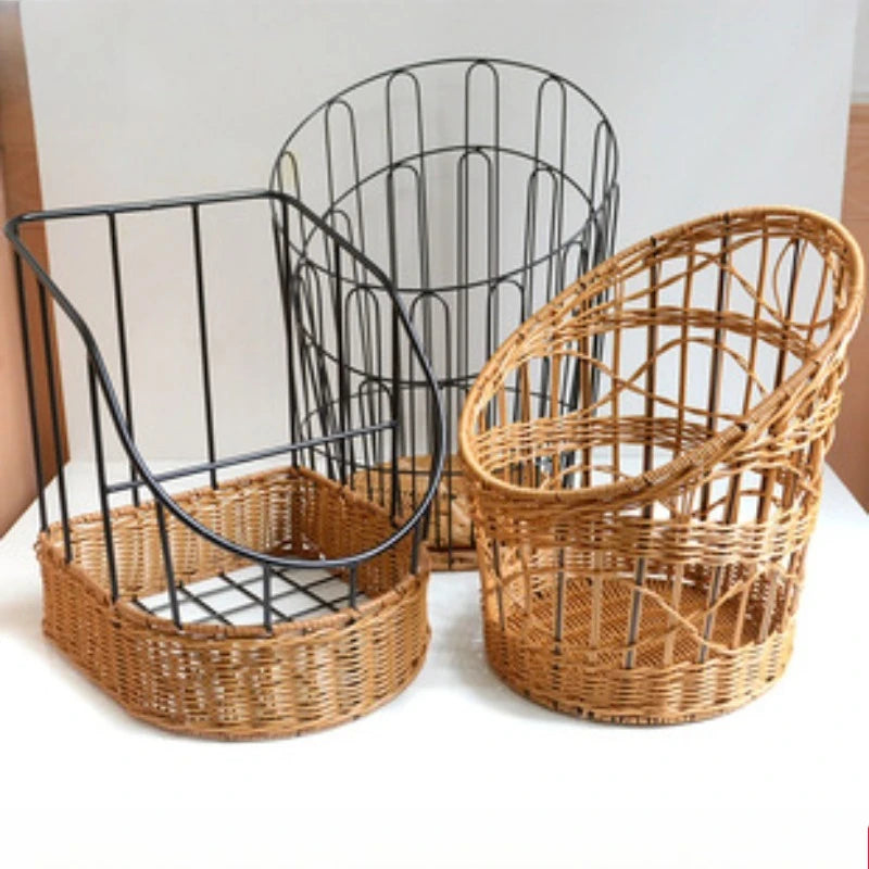 Anti-rust Iron Basket Woven Baguette Basket Cake Shop European Rattan Baking Baskets Baguette  Organizador Organizer Органайзери