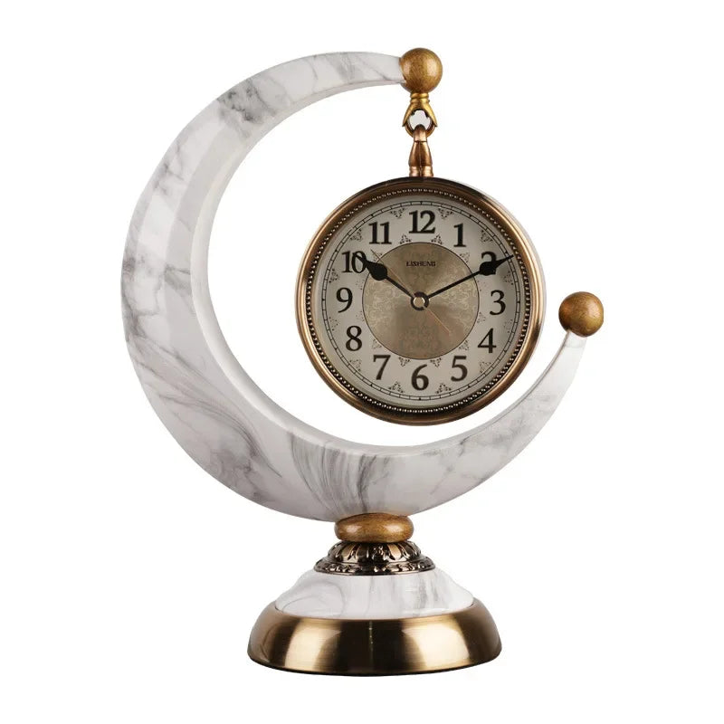 Luxury Mechanical Table Clock Silent Watch Desk Clock Living Room Desktop Retro Moon Table Decoration & Accessories Gift