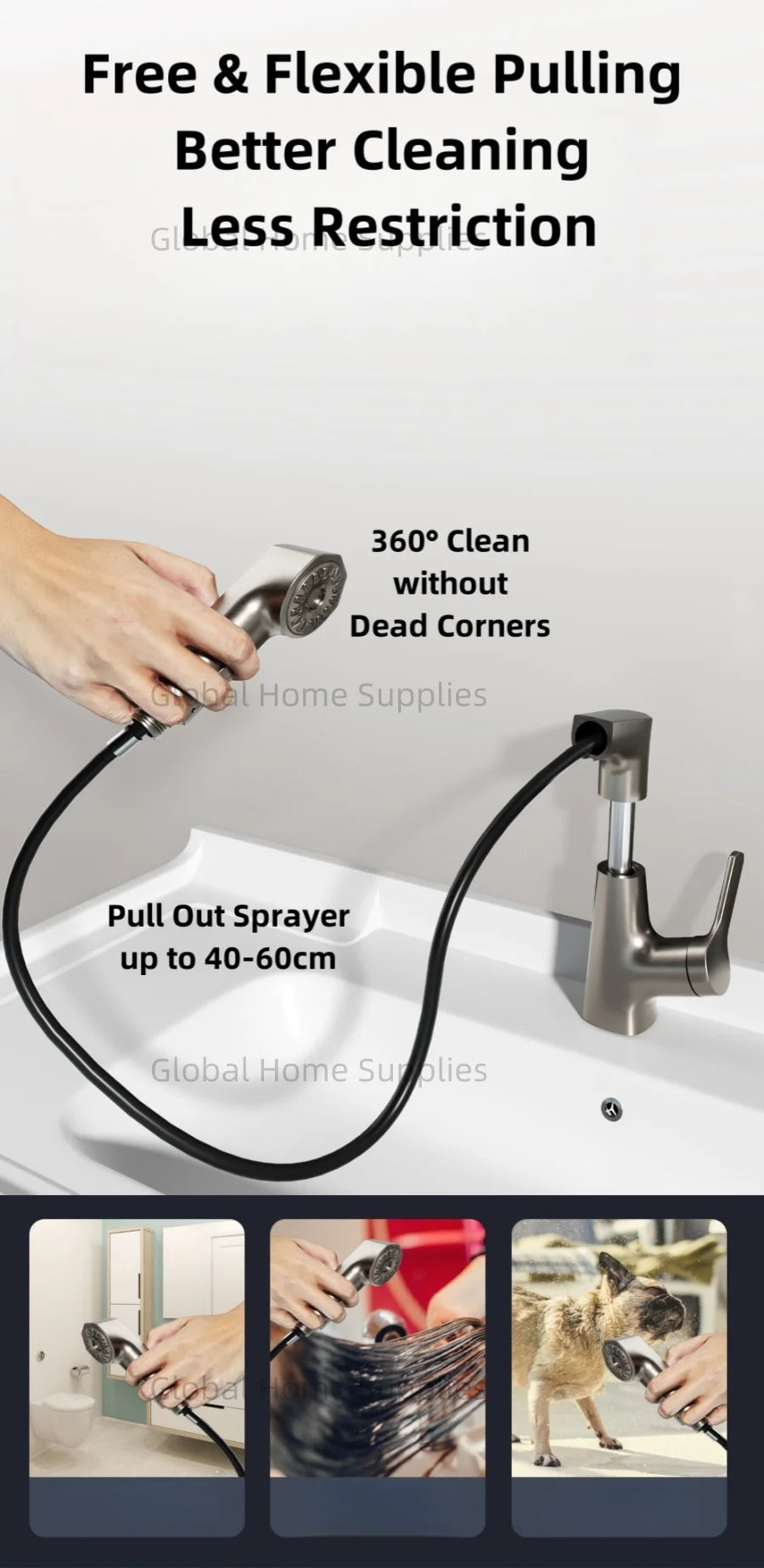 Bathroom Pull Out & Lift Basin Faucet Hot & Cold Water 360° Rotatable Lift Up and Down Single Handel Single Hole Water Mixer Tap