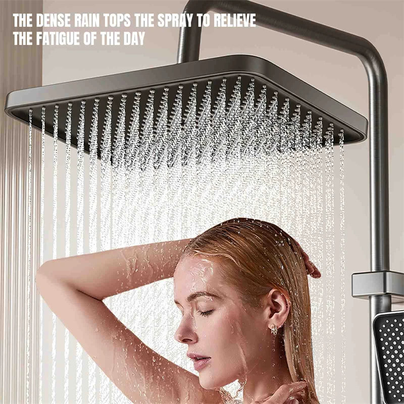 Gray Piano Keys Bathroom Shower Faucet Set Multiple Water Spray Modes Shower System With 4 types Function Digital Display