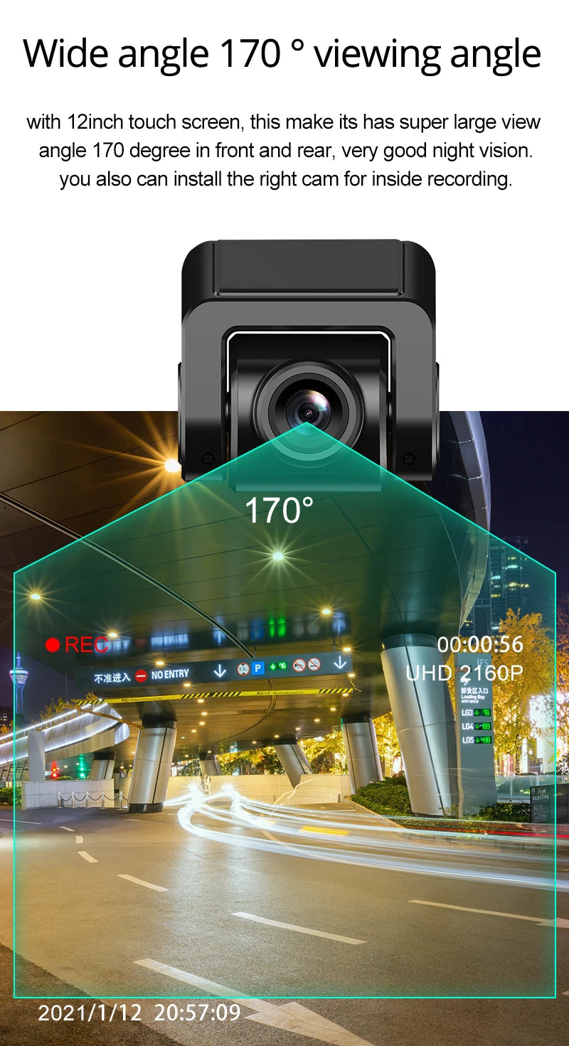 3 Cameras Dash Cam Car Play & Android Auto 2.5k 2560*1440P Rearview Mirror Video Recording WIFI Loop Record Phone APP Car DVR