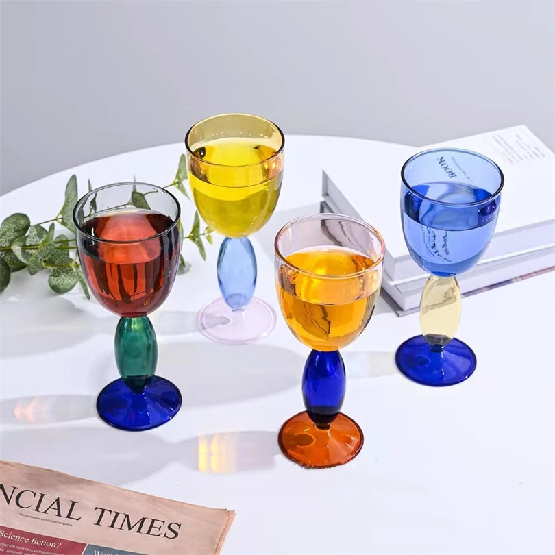 Creative Stained Glass Goblets Contrast Color Wine Glasses Ins Style Simple Home Wine Glasses Drink Cups