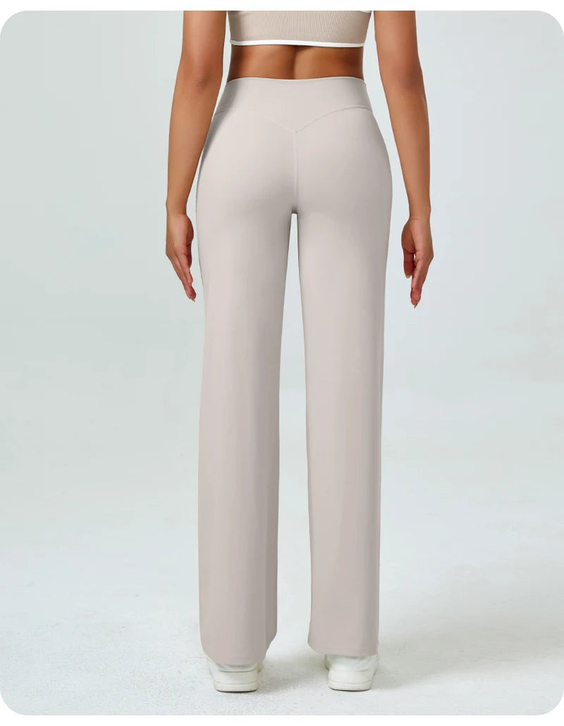 High Waisted Straight Leg Yoga Pants for Women, Naked Feeling Butt Lifting Loose Fit Workout Trousers, Slimming Gym Pants
