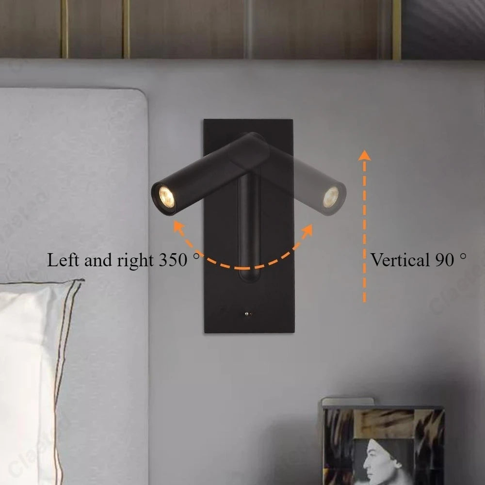 New LED Reading Wall Lamp with Switch and Adjustable Angle Hotel Room Home Bedroom Bedside Lighting Atmosphere Lamps