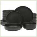 16pc Stoneware Dinnerware Set, Reactive Glaze Plates Bowls, Black