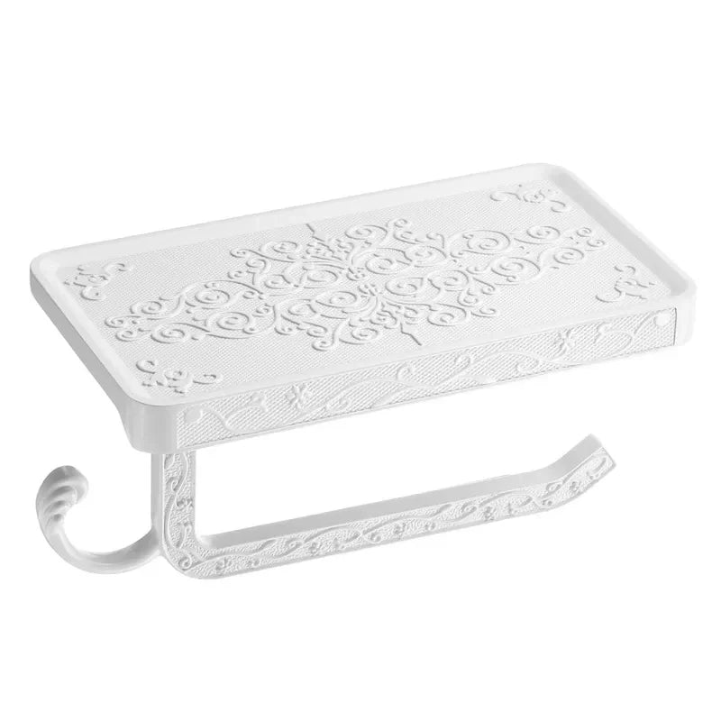 1Pc Antique Carved Wall-Mounted Zinc Alloy Bathroom Mobile Phone Holder with Shelf  Towel Rack Toilet Tissue Paper Holder