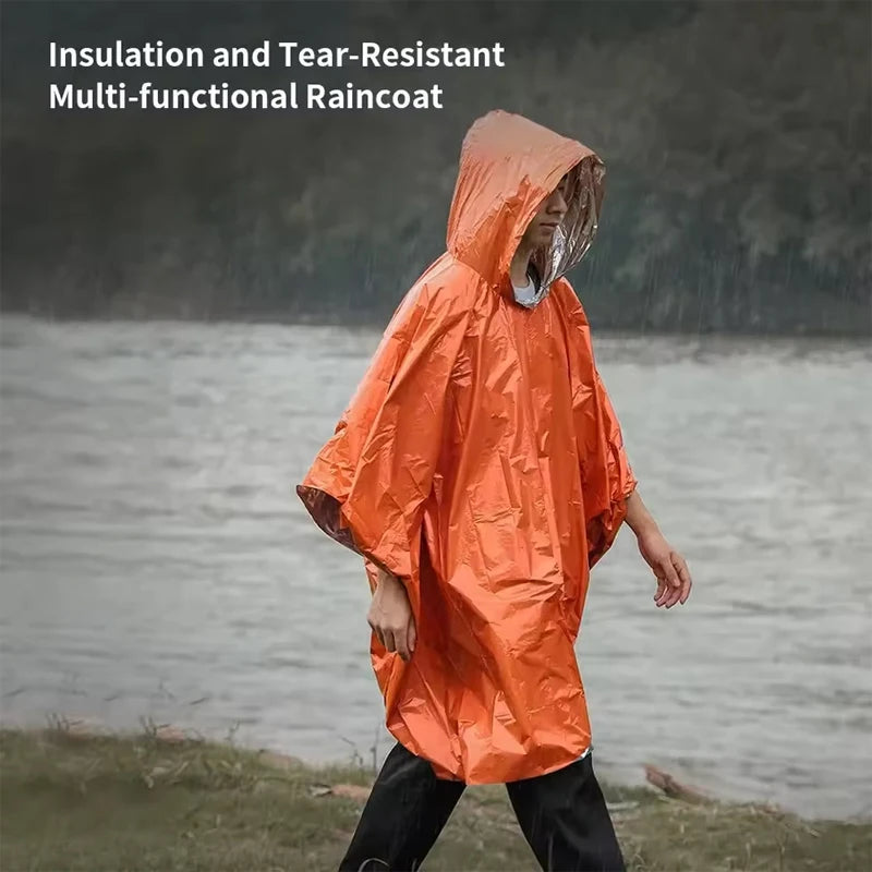 Emergency Rain Poncho Thermal Blanket Poncho Weather Proof Outdoor Survival Camping Gear Survival Gadgets