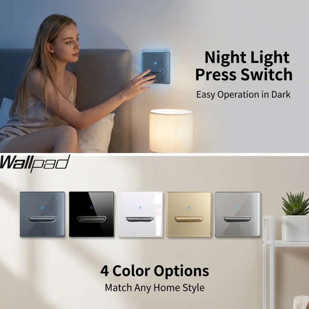 Wall Light Switch 1 2 3 4 Gang Tempered Glass Panel Blue LED Night Light White Black Gray Gold Pass Through Low Price