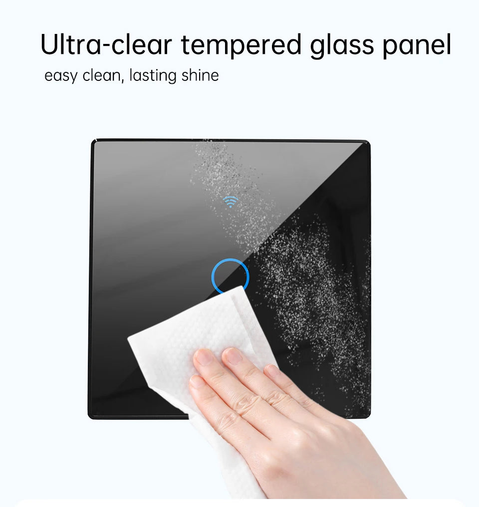SIXWGH 1/2/3/4 Gang EU Touch Switch No Neutral Wire AC100-240V Panel Tempered Crystal Glass wall Light Sensor Switch