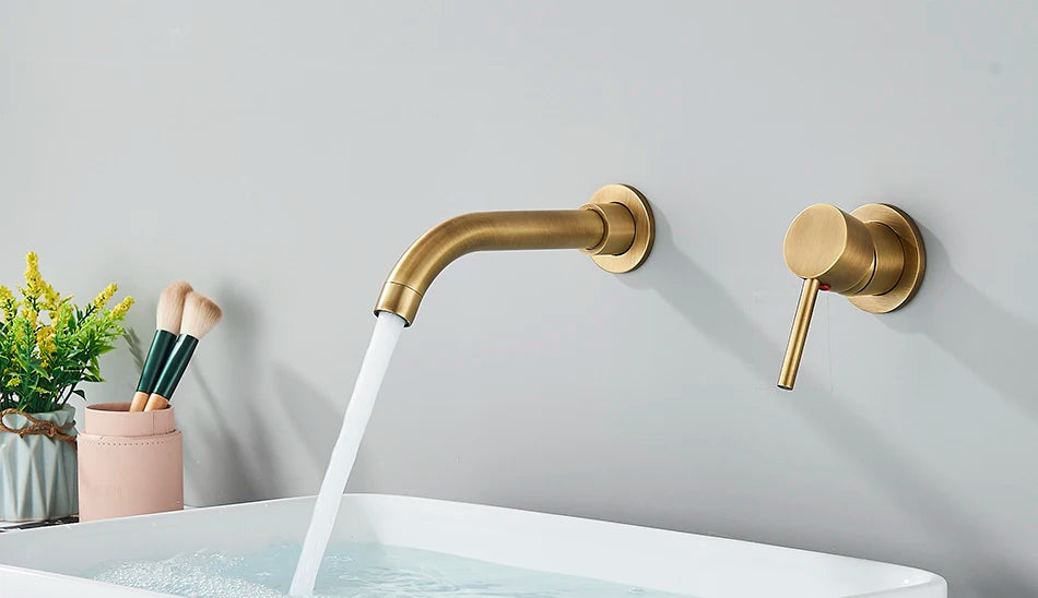 Brushed Gold/Black Basin Faucet Concealed Wall Mounted For Bathroom Faucets Bath Basin Sink Tap Bathtub Hot And Cold Water Mixer
